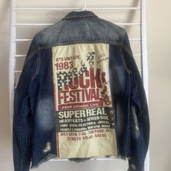 Men Vintage Rock Print Jeans Punk Jacket 