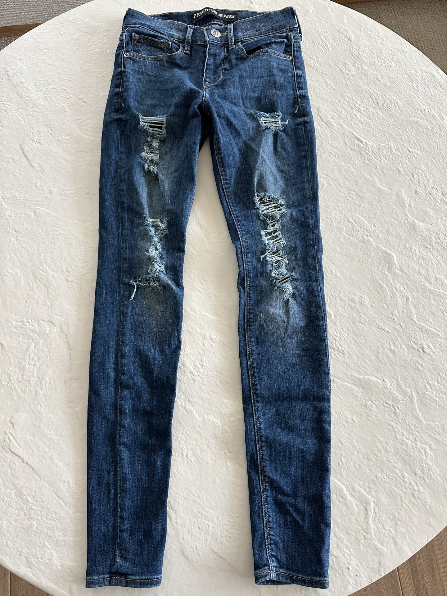 Express Jeans Mid Rise Distressed Jeggings