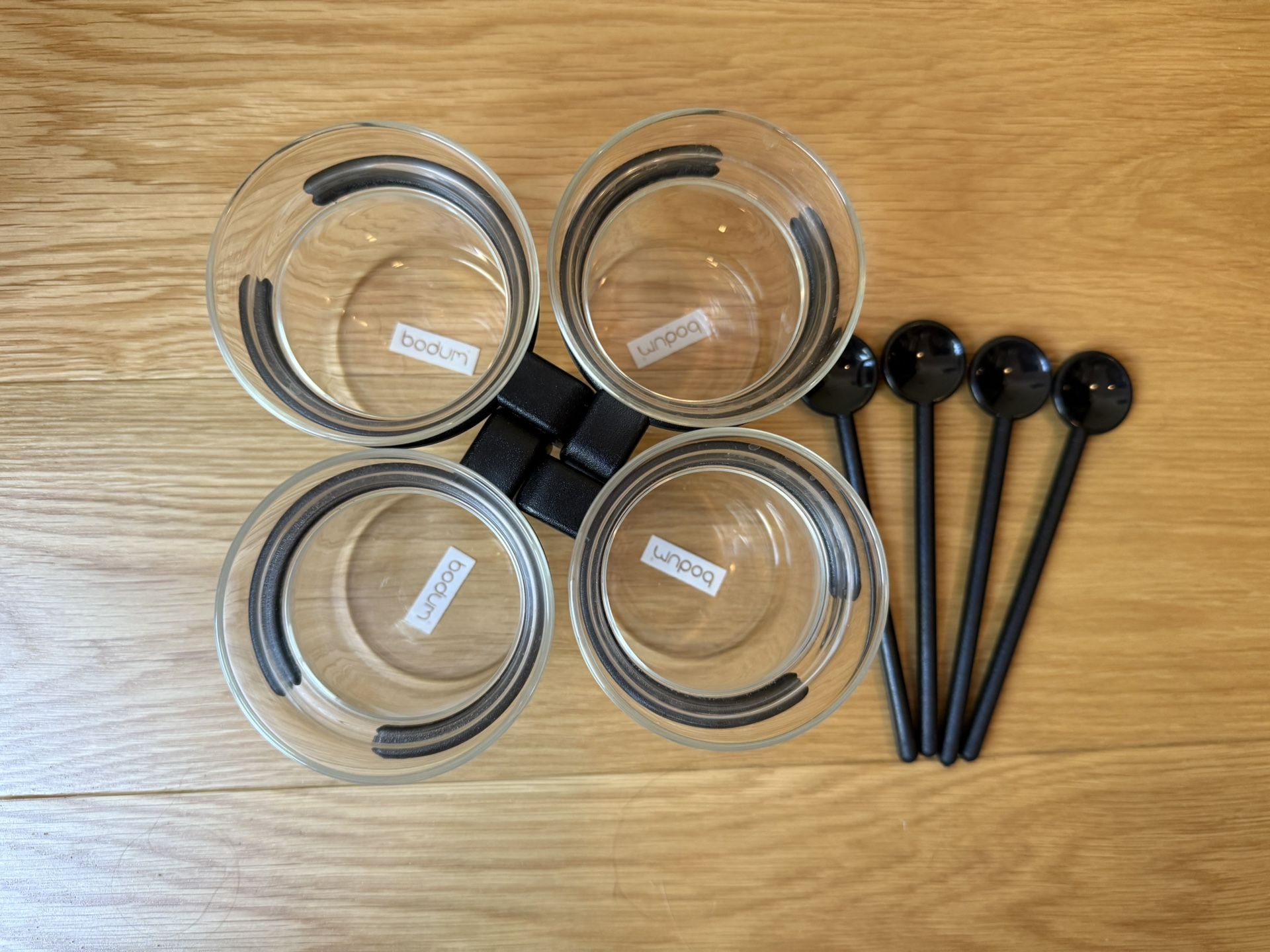 Vintage Bodum Bistro glasses and spoons (set of 4)