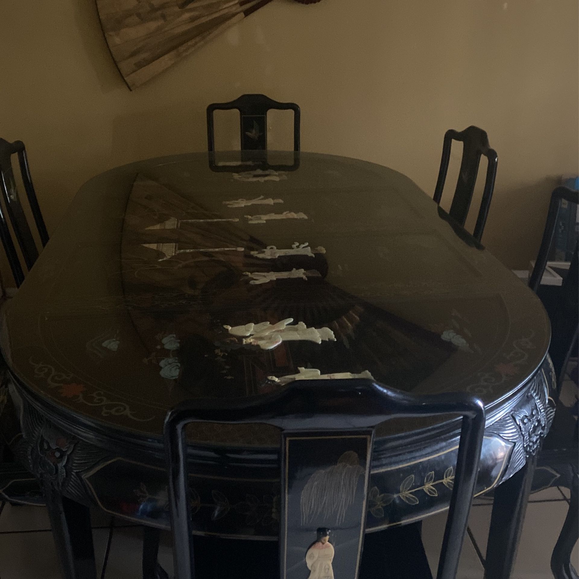 Chinese Oval Mother Of Pearl dining table with 8 chairs