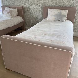 Pair of pink Monte design dorma twin beds with trundle  - mattresses not included