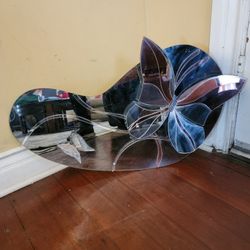 80's Stained Glass Butterfly Glass Wall Mirror With A Calla Lily Design In Rhe Style Of David Marshall