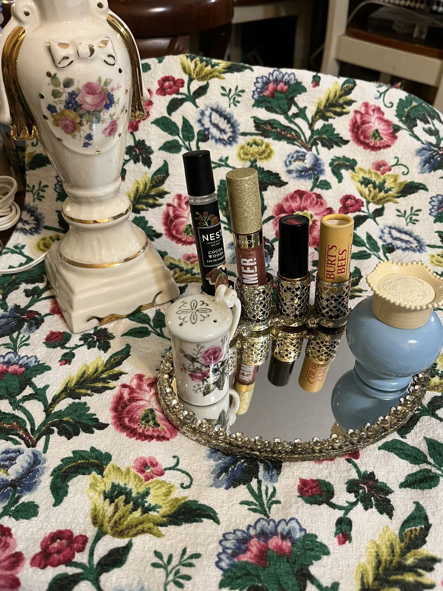 Vintage Vanity Lipstick Holder Mirrored Tray