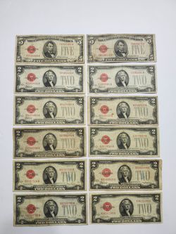 1928 Five & Two Dollars Banknotes / Antique Bills