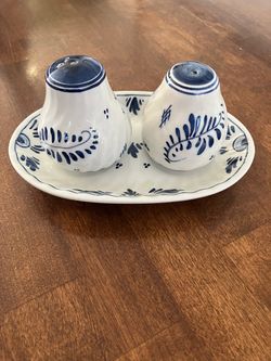 Blue and White Ceramic Salt and Pepper Shaker Set