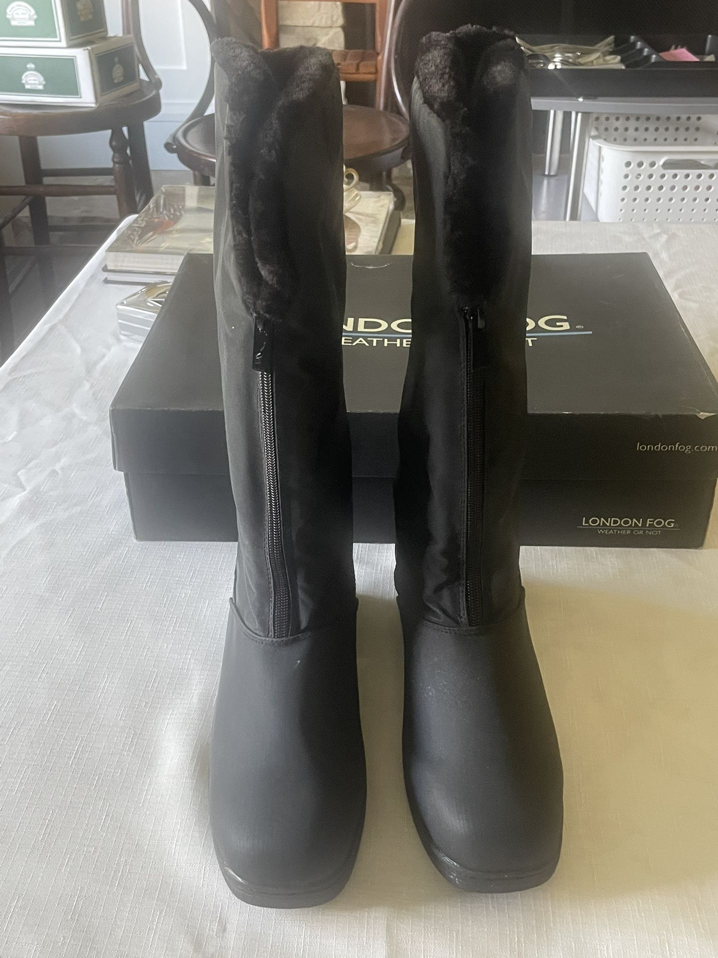 New London Fog Black “Cynthia” Waterproof 14” Boots. Size 9