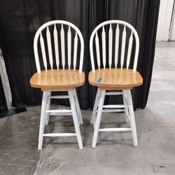Pair of White Windsor Style Chairs with Natural Wood Seats