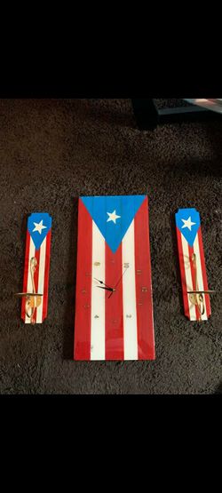 Puerto Rican Clock And Candle Holder Set 