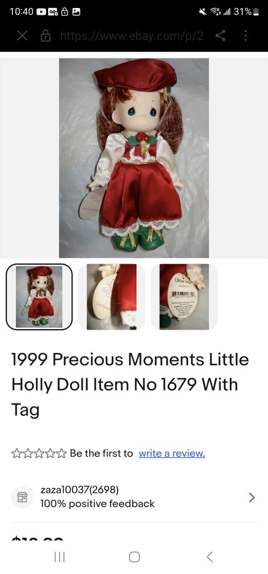 1999 Precious Moments Little Holly Doll Item No 1679 With Tag

