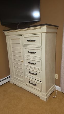 Cream and Dark Wood Chifforobe Chest of Drawers