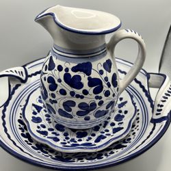 Hand Painted Deruta Arabesco Pitcher, Bowl & Plate