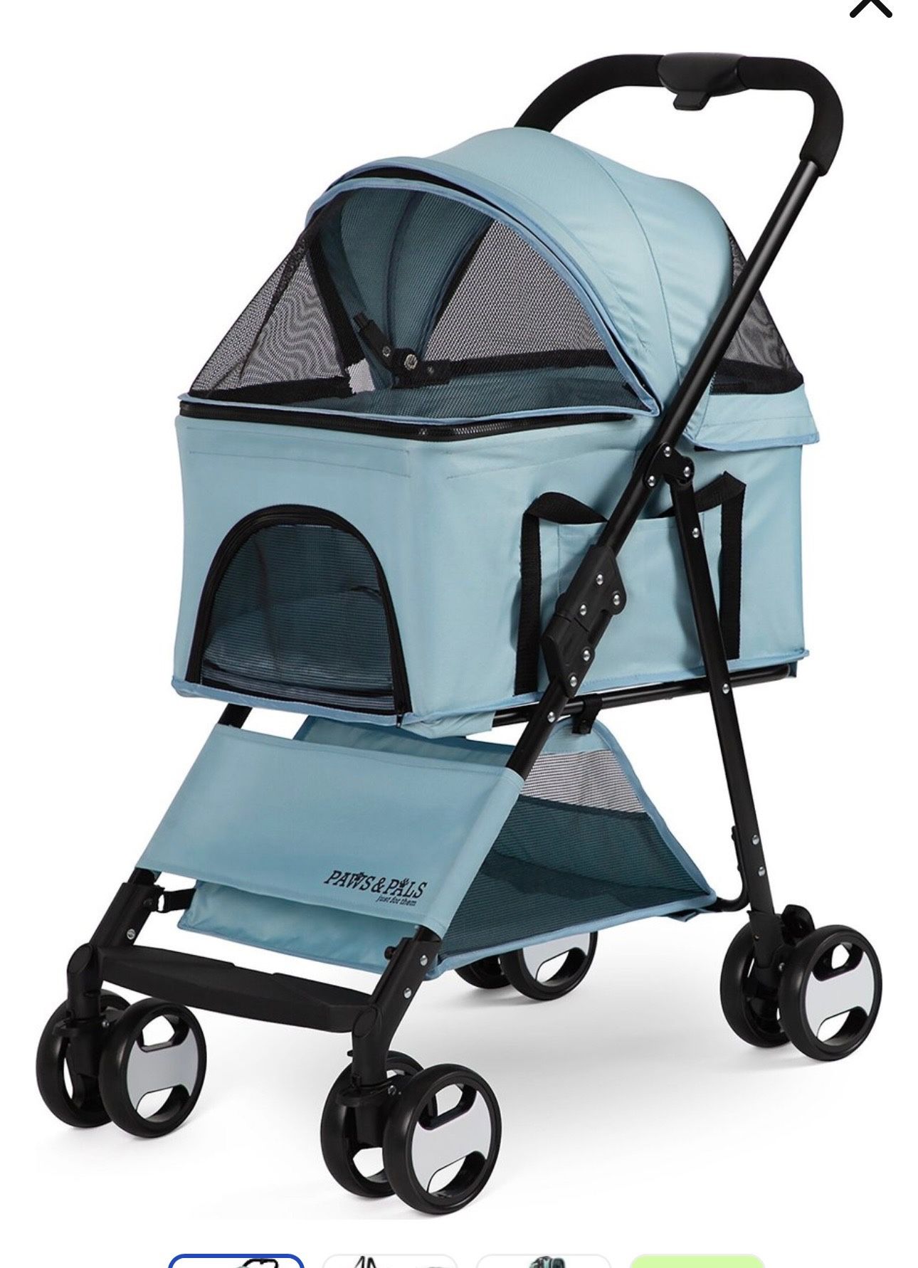 Paws & Pals 2-in-1 Detachable Dog & Cat Stroller & Carrier, Blue