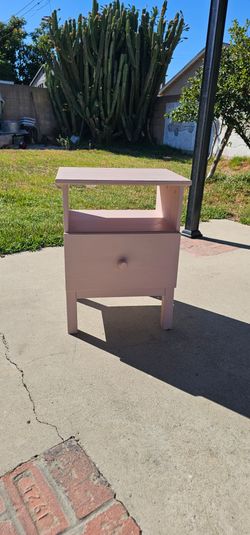 Pink Wooden Nightstand with Drawer