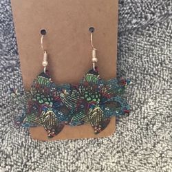 Multi Colored 6 Petal Flower Earrings 