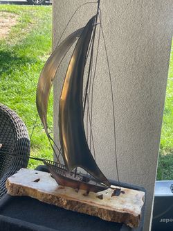 LARGE Vintage DeMott Copper Brass Brutalist Metal Sailboat Sculpture