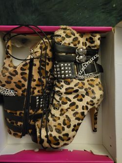 Leppard Print Peep Toe Boots