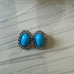 Beautiful Ocean Blue Stone Diamond Earrings