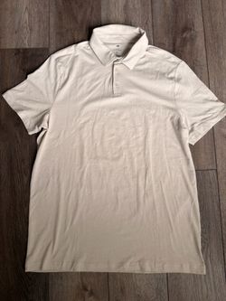 H&M Mens Slim Fit Short Sleeve Polo Shirt  Light Beige Textured Large Casual