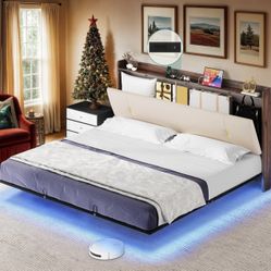 BED FRAME QUEEN SIZE FLOATING STYLE WITH STORAGE HEADBOARD AND LED LIGHTING BRAND NEW IN BOX!!!
