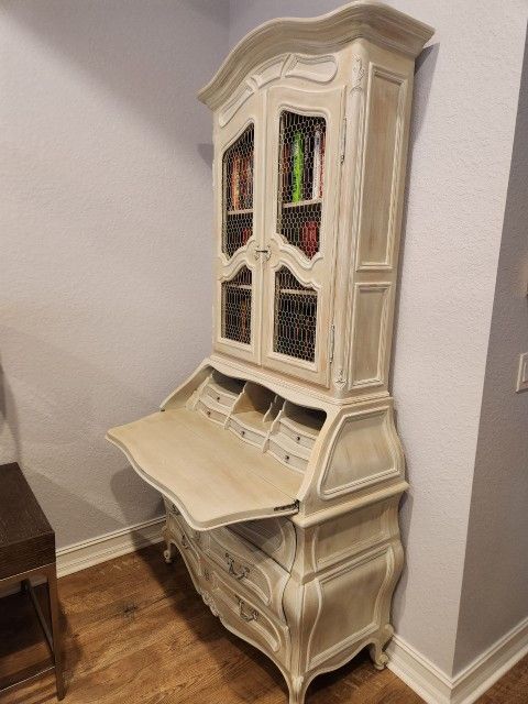 
French Mid-20th Century Secretary Curio Cabinet with Drop Front Writing Desk