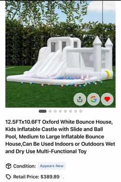 White Inflatable Bounce House with Slide and Ball Pool