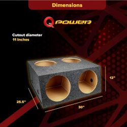 QPower Quad Easy Set 4 Hole 12 Inch Sealed Divided Speaker Box Subwoofer Enclosure MDF Construction Carpeted