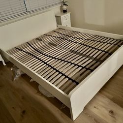 White IKEA ASKVOLL Queen Bed Frame