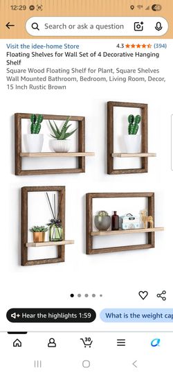 Floating Shelves for Wall Set of 4 Decorative Hanging Shelf
Square Wood Floating Shelf for Plant, Square Shelves Wall Mounted Bathroom, Bedroom, Livin