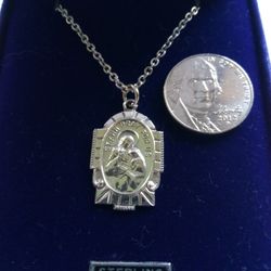 Saint Ann sterling silver medal on an 18 inch stainless steel chain. St Anne was Jesus's grandmother. Religious jewelry.