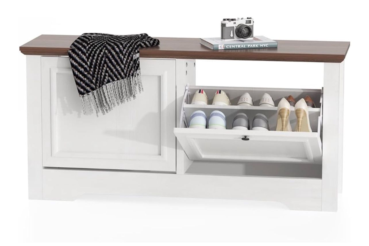 Brand New In The Box- 2-in-1 Shoe Bench with 2 Flip Drawers, Shoe Rack for Front Door Entrance & Shoe Cabinet Storage – Ideal for Mudroom Storage, Org