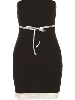 Black Strapless Bodycon Dress with Lace Hem & White Tie | Women’s