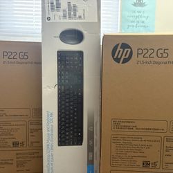 Dual HP Monitor Setup – HP P22 G5 (21.5”) FHD – Complete with Keyboard & Mouse (Brand New/Open Box)