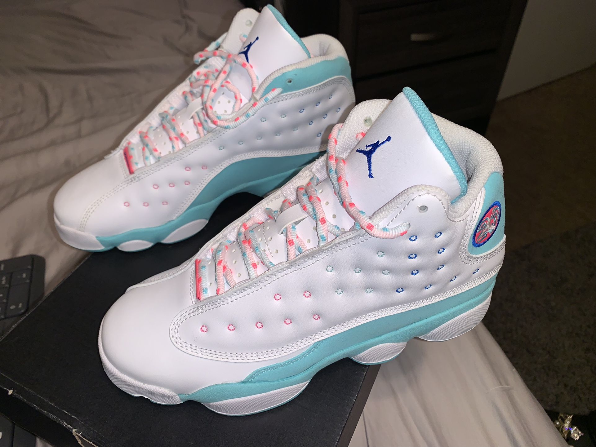 Jordan 13 Retro white soar green pink