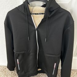 Men’s Large NEW Black Zip-Up Hoodie with Sherpa Lining