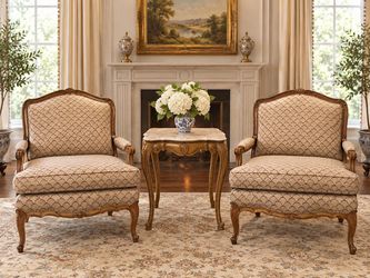 Pair of French Provincial Armchairs and Marble Top Side Table- Three Pieces🌷