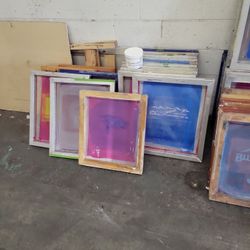 Screen Printing Frames Lot of 16 and Quart of White Innk