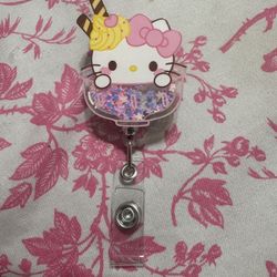 Hello Kitty Glitter Ice Cream Badge Reel 