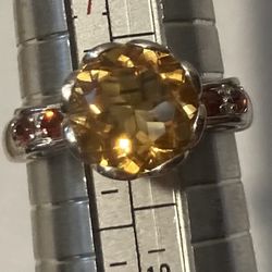 Vintage Sterling Silver Ring Yellow Stone Size 8