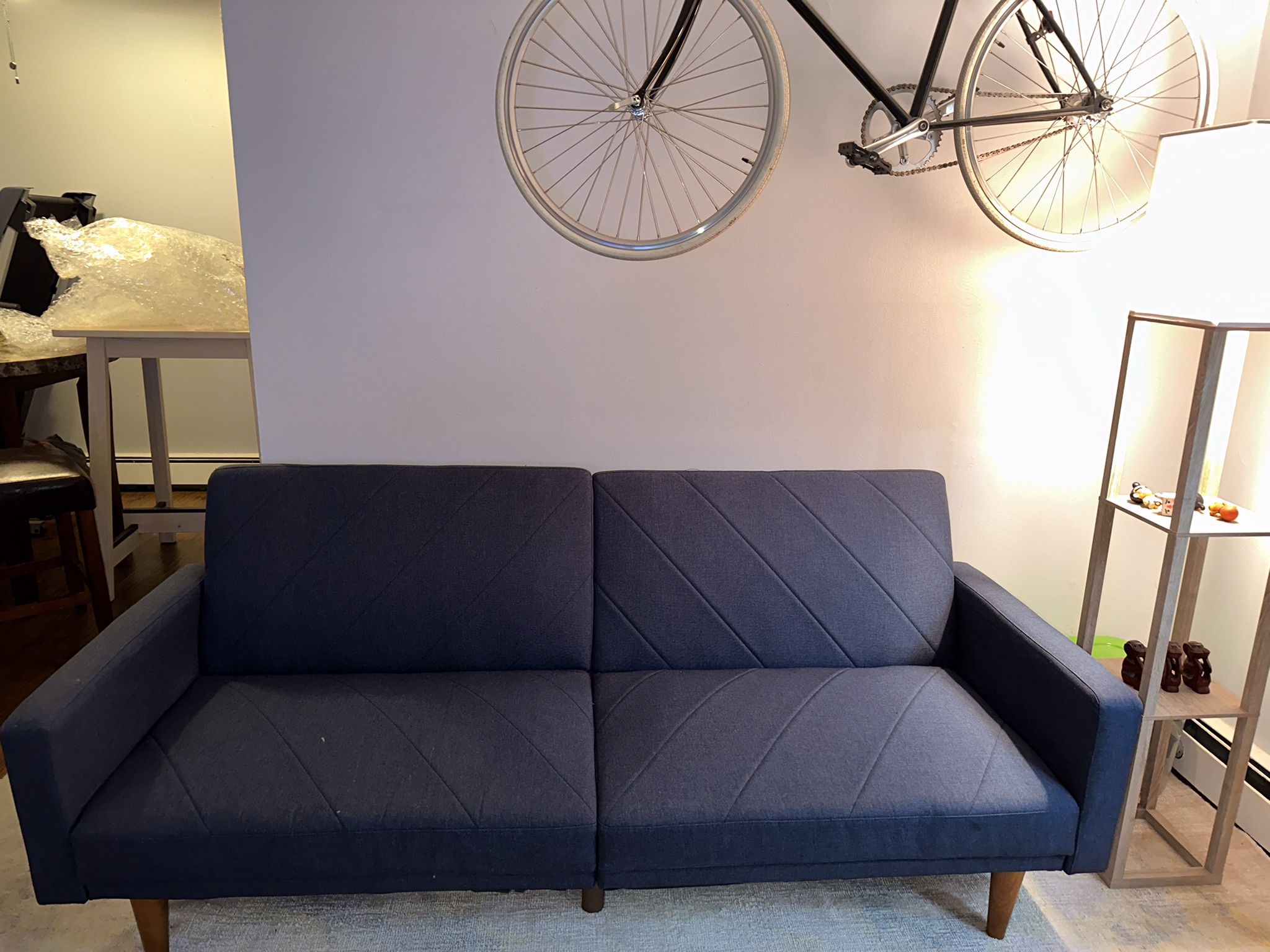 Blue Fabric Futon Sofa