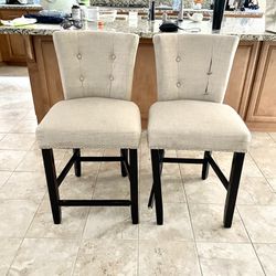Beige tufted Linen Barstool Chairs 