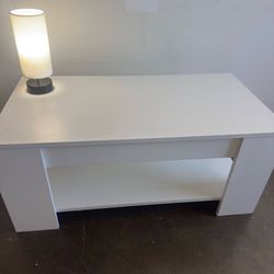 White Lift-top~Coffee Table with Storage and lower shelf