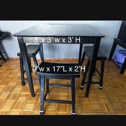 Square Wood Table W/4 Stools