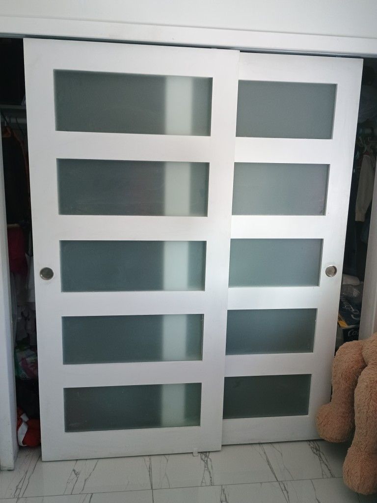 NEW SLIDING 70X78 CLOSET DOORS REAL WOOD FROSTED GLASS