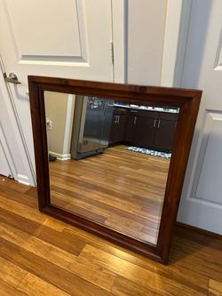 Square Wood Framed Wall Mirror