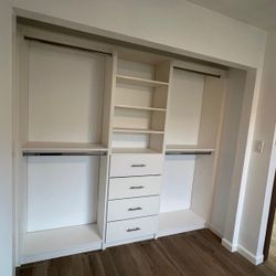 Closet Organization Cabinet Shelf Hanging Rods Drawers