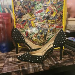 Sam Edelman Black Leather Suede Spiked Pumps