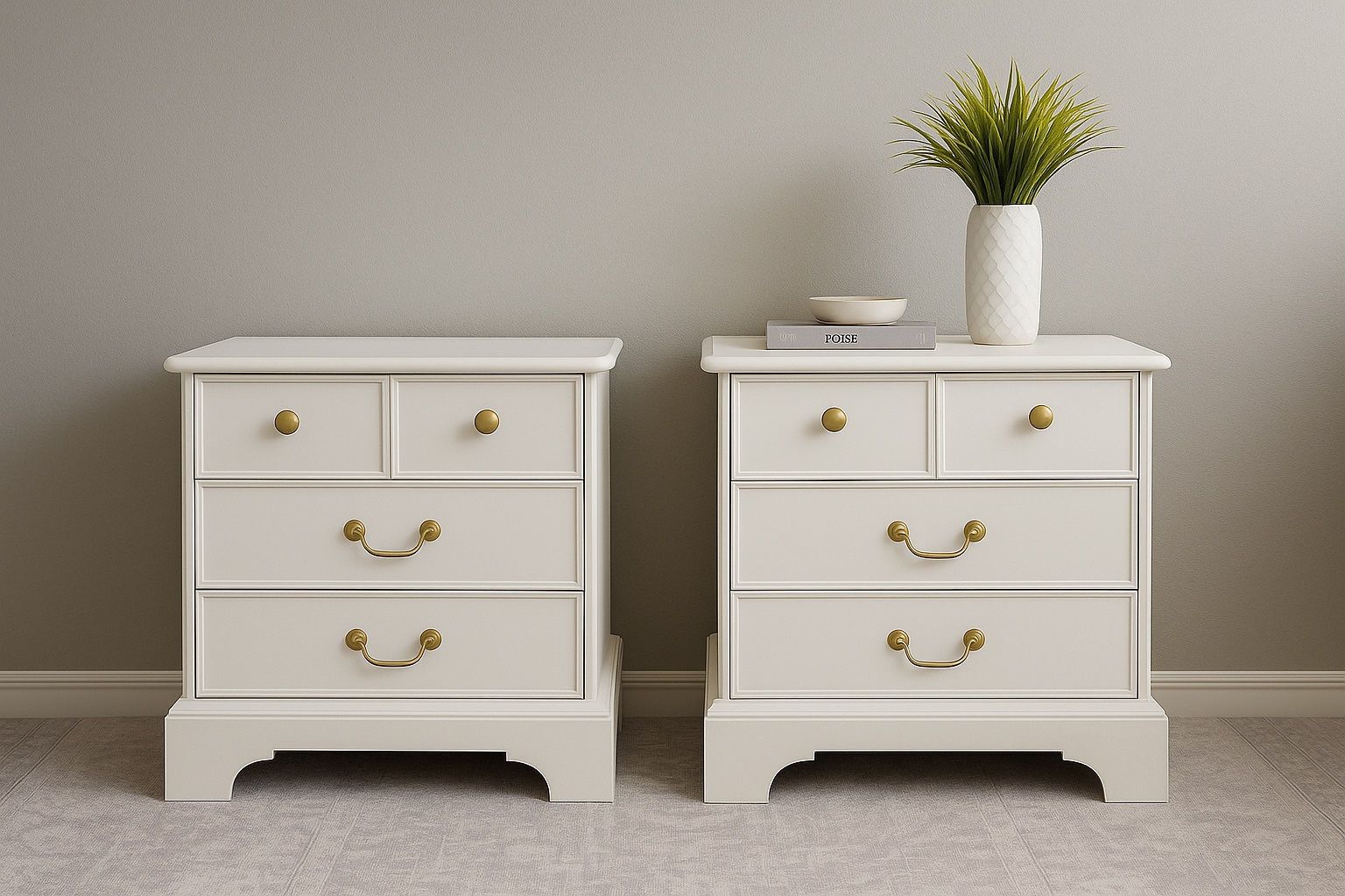 2 Modern White Nightstands