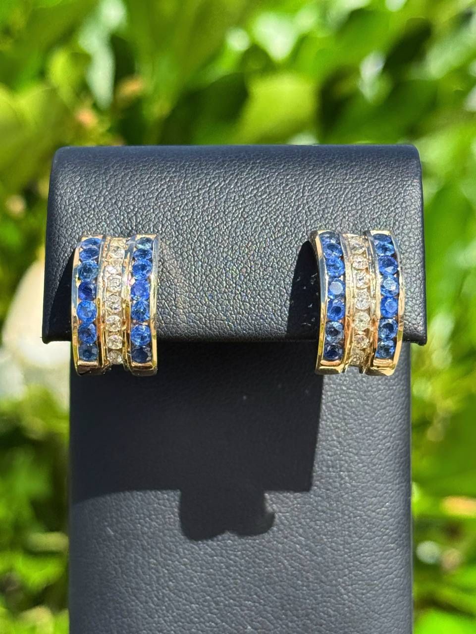 14k yellow gold Vintage Art Deco Natural 3.1CTW Sapphire & 1.05CTW Diamond Channel setting Earrings