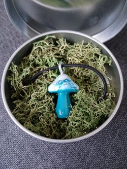"Oceans Blue" Handmade Wooden Pour Painted Mushroom Rubber Silicone Necklace
