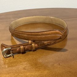 Men’s Cognac Color Genuine Exotic Full Quill Ostrich Skin Western Belt Size 36